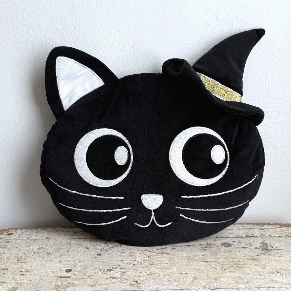Way To Celebrate Halloween Black Cat Plush Pillow Witch Hat 13"